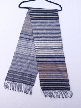 V Fraas Cashmink Scarf Unisex Striped Fringed Made In Germany Gray Earthy Tones